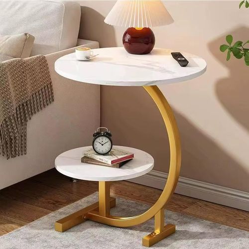 Modern C-Shape Coffee Table – White and Gold